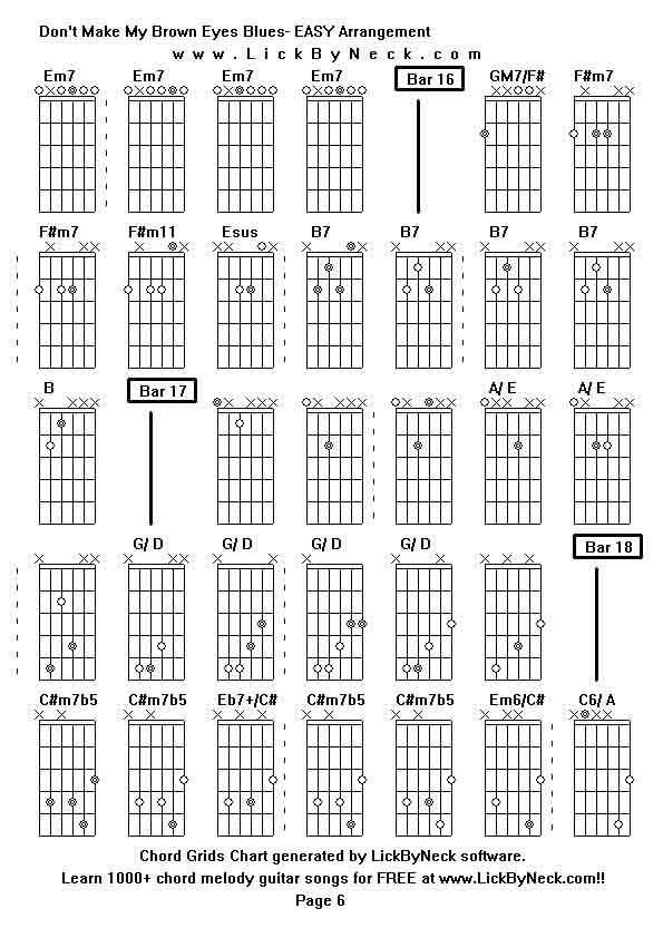 Chord Grids Chart of chord melody fingerstyle guitar song-Don't Make My Brown Eyes Blues- EASY Arrangement,generated by LickByNeck software.